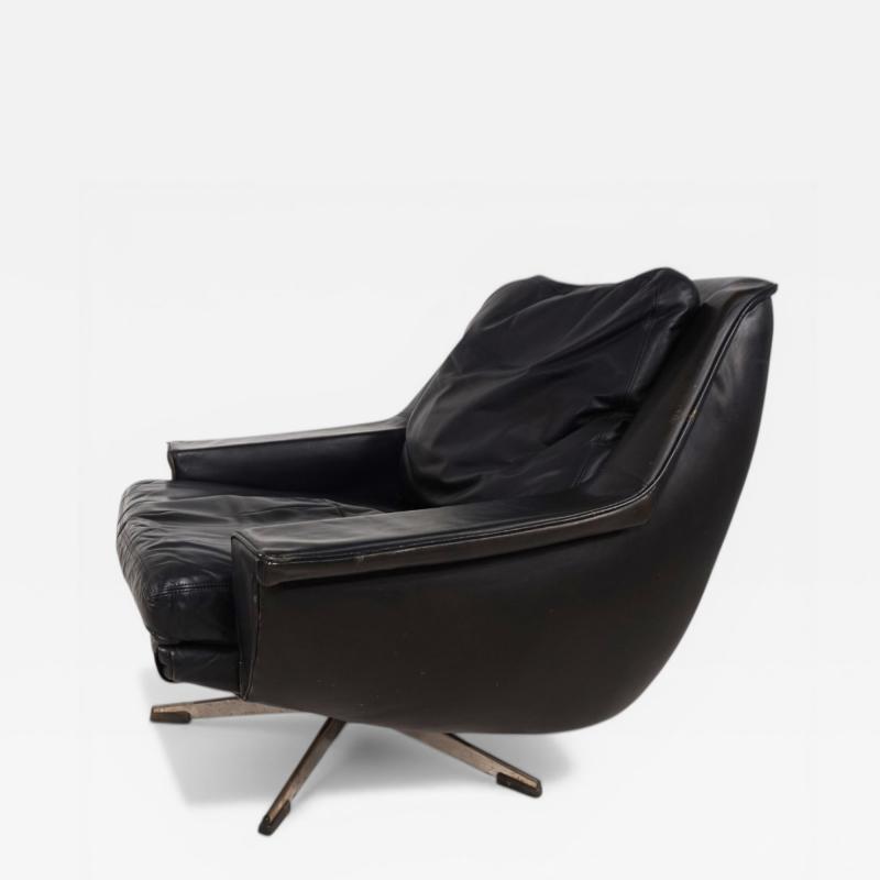  ESA Denmark ESA 802 Black Leather Lounge Chair by Werner Langenfeld 1970
