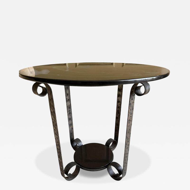 Edgar Brandt Art Deco Edgar Brandt Style Wrought Iron Black Marble Tulip Side Table 1 of 2
