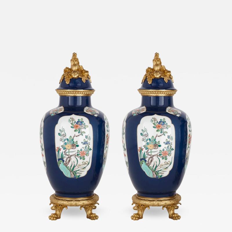  Edme Samson et Cie Pair of large French Samson porcelain and gilt bronze Chinoiserie vases
