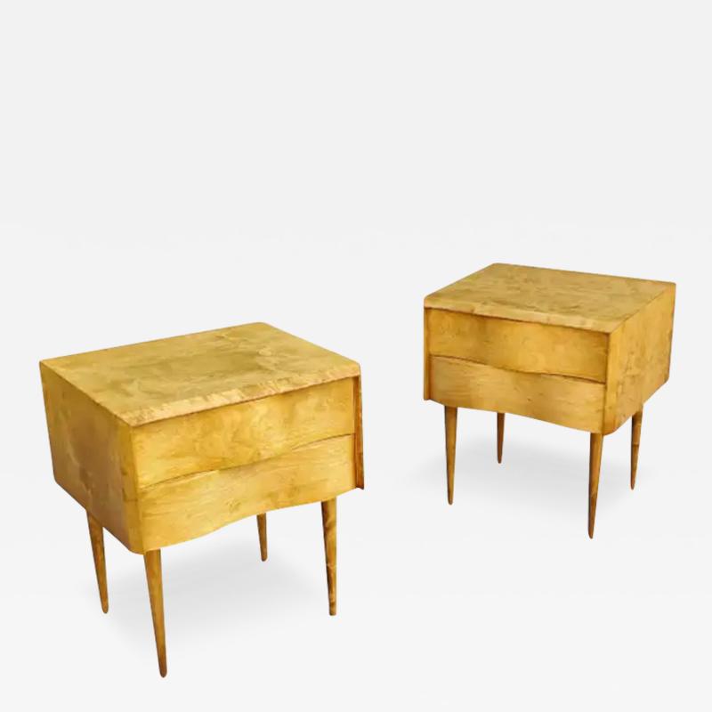  Edmond J Spence Restored Pair of Edmund Spence Golden Birch Wavy Front Nightstands Sweden 1950s