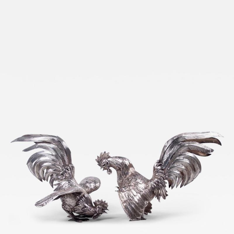  Edward Barnard Sons Pair of Barnard Barnyard Sterling Silver Fancy Fowl 1965
