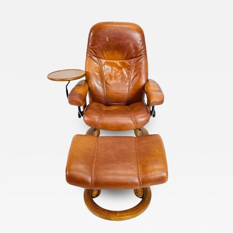  Ekornes Stressless Consul Lounge Chair Ottoman With Tray by Ekornes Stressless Norway 1980s