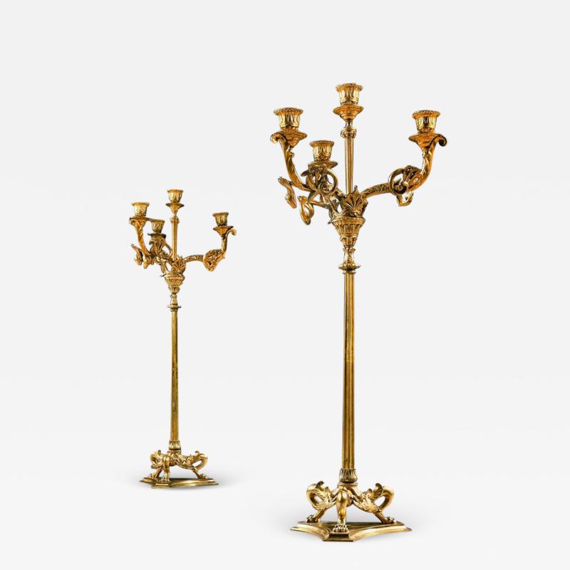  Elkington Co ELEGANT PAIR OF 19TH CENTURY GILT BRASS CANDELABRA BY ELKINGTON CO