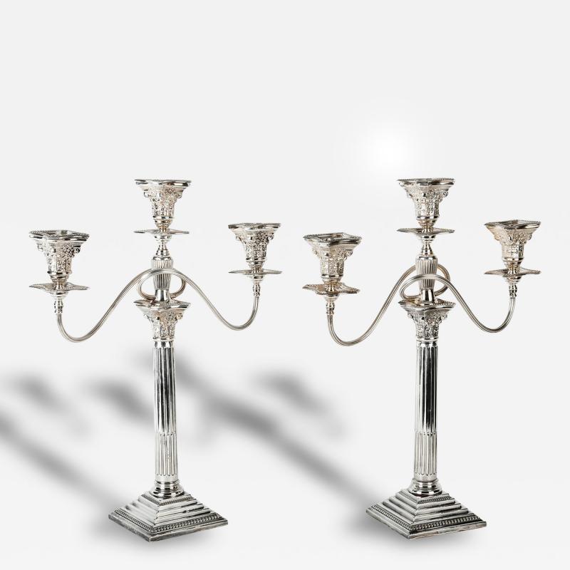  Elkington Co Pair of Antique Three Arms Silver Plate Elkington Candelabra