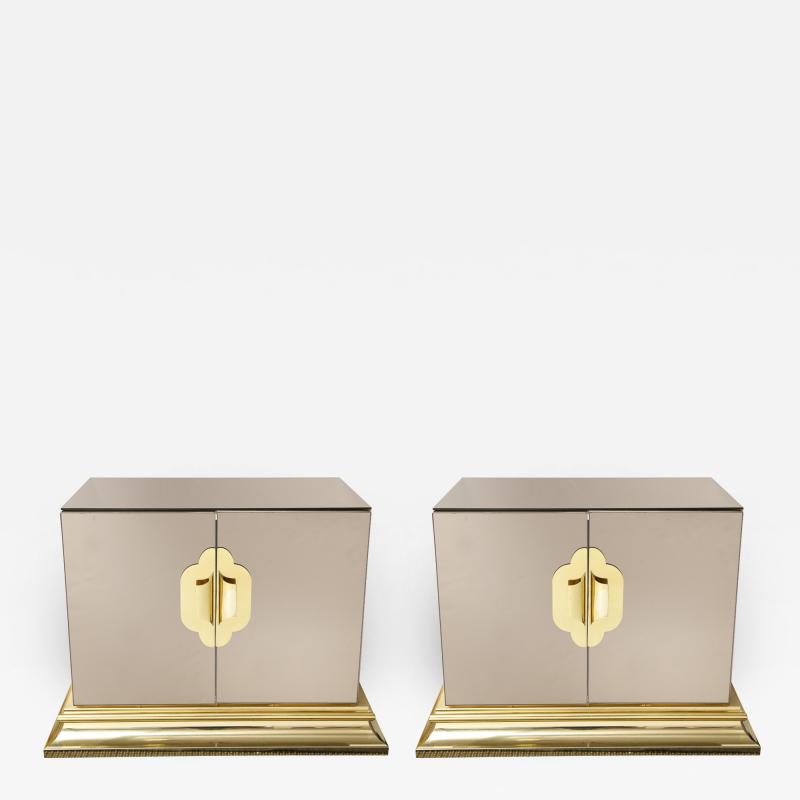  Ello Pair of Vintage Mirrored Chests Nightstands with Brass Handles