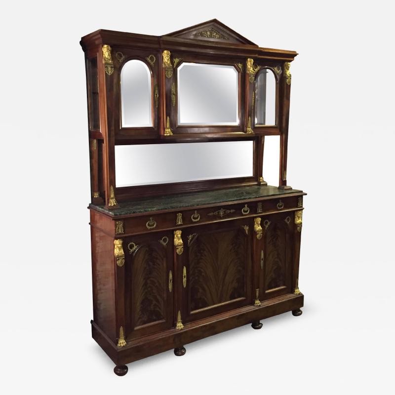  Empire Furniture French Antique Ormolu Mounted Two Piece Marble Top Cabinet in the Empire Style