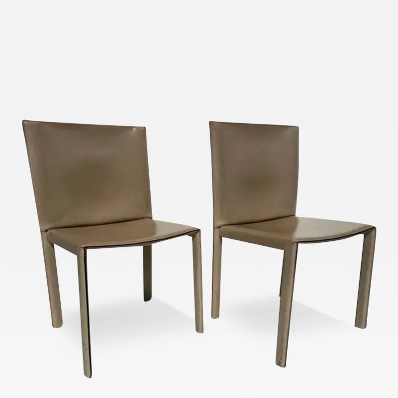  Enrico Pellizzoni Pair of Patinated Leather Side Chairs by Enrico Pellizzoni