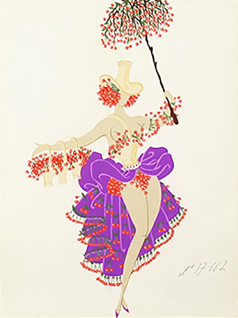  Ert 1950s Gousche Dancer with Umbrella by Erte Framed