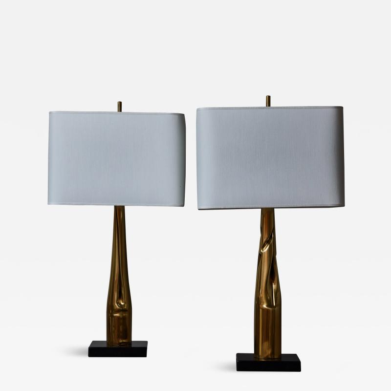  Esperia Pair of Brass and Marble Table Lamps by Esperia for Glustin Luminaires