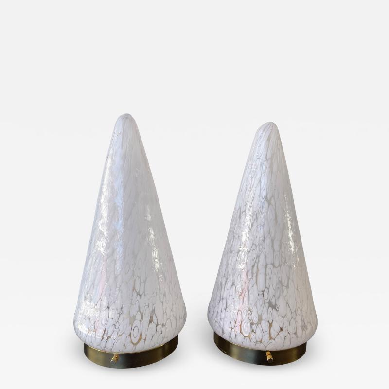  Esperia Pair of Cone Lamps Murano Glass and Brass by Esperia Italy 1970s