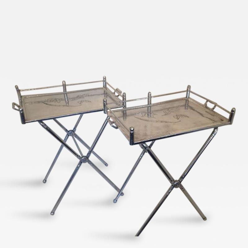  Everlast Metal Products Corporation Pair of Everlast Polished Aluminum Folding Bar Tray Tables