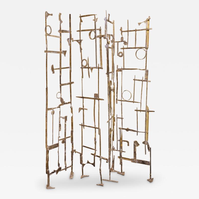  FLAIR FURNITURE Flair Edition 1970s Style Brutalist Brass Sculptural Screen