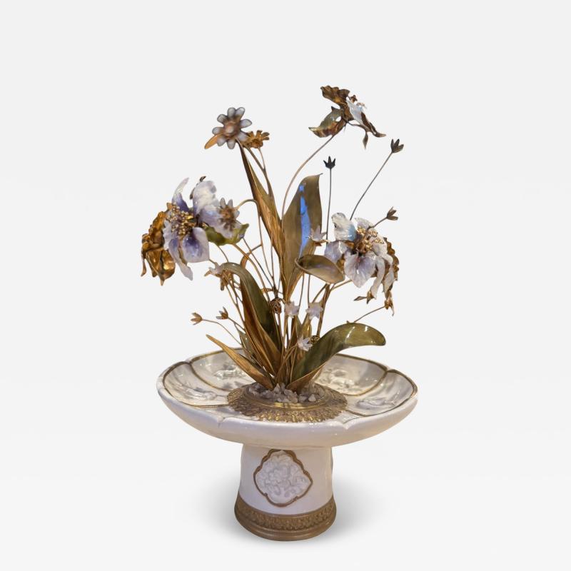  Faberg FABERGE STYLE CERAMIC ENAMELED FLOWER BOUQUET TAZZA