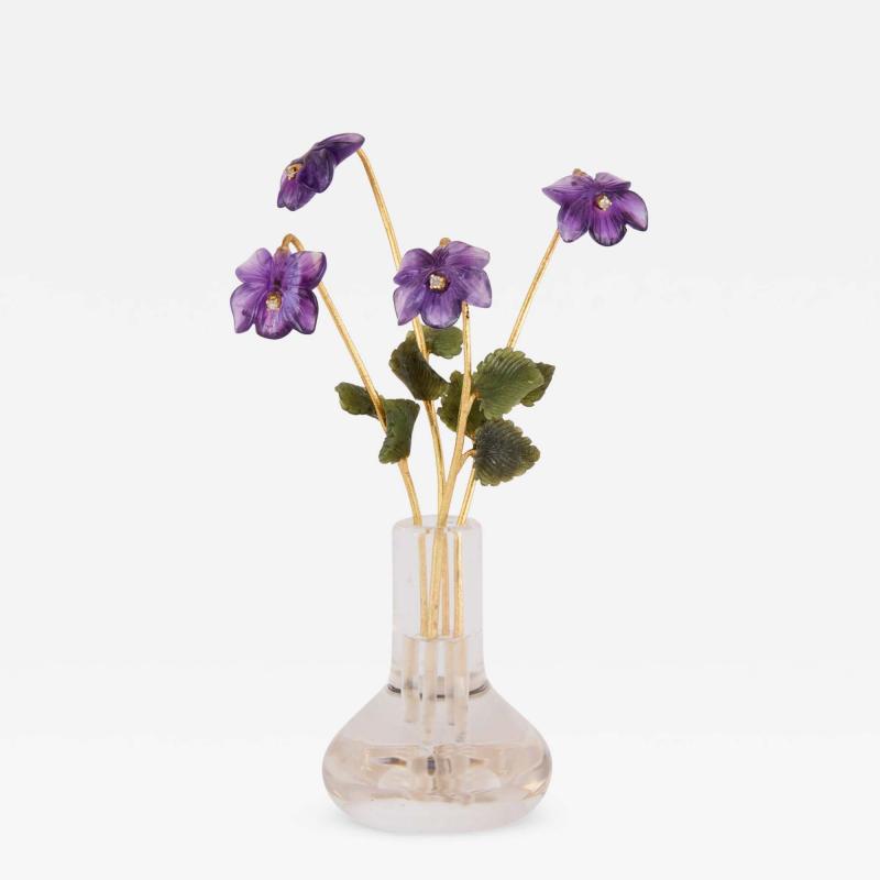  Faberg Faberg Style Amethyst Nephrite Gold and Diamond Study of a Violet