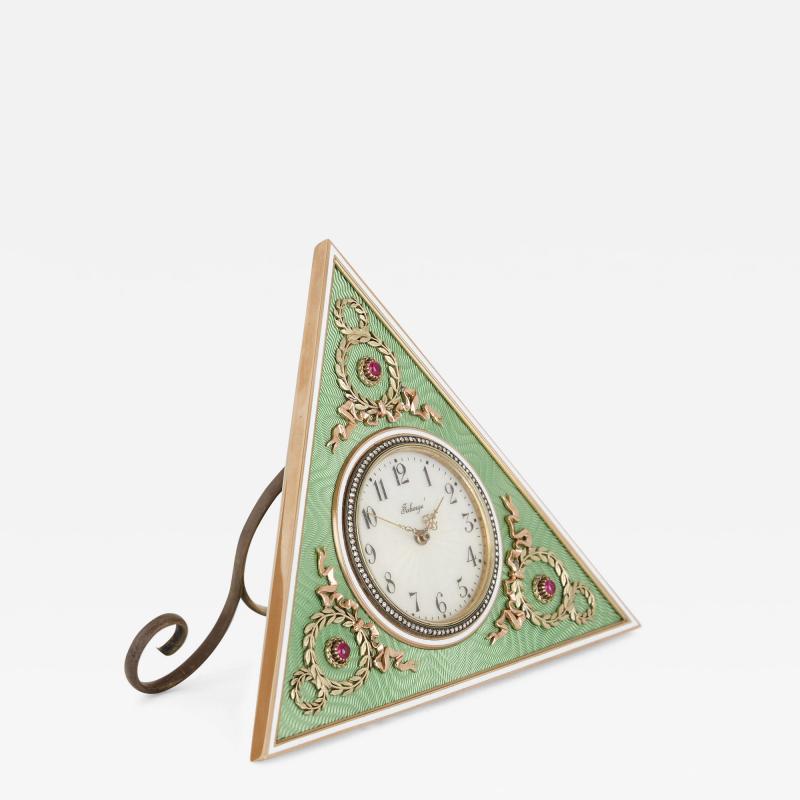  Faberg Gold gemstone and enamel table clock in the manner of Faberg 