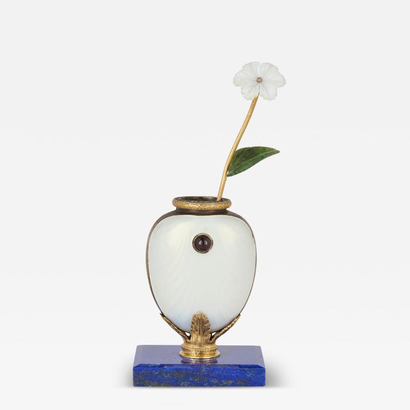  Faberg Lapis lazuli vermeil enamel and diamond flower model in the style of Faberg 