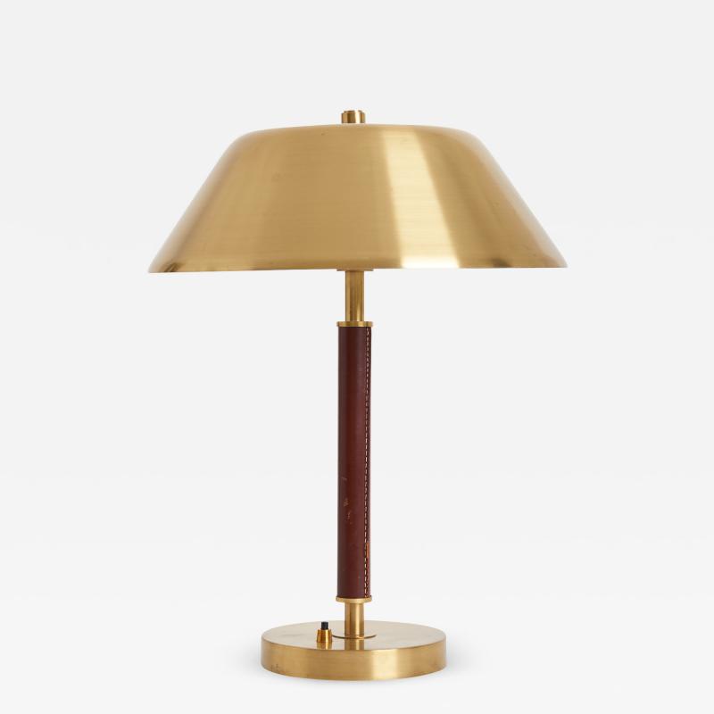  Falkenbergs Belysning A Mid Century Brass and Brown Leather Table Lamp
