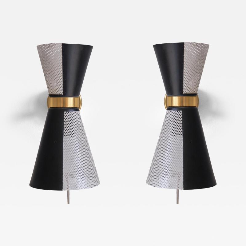  Falkenbergs Belysning Falkenbergs Belysning Pair of Black White Wall Lamps Rotating Shades 1960s