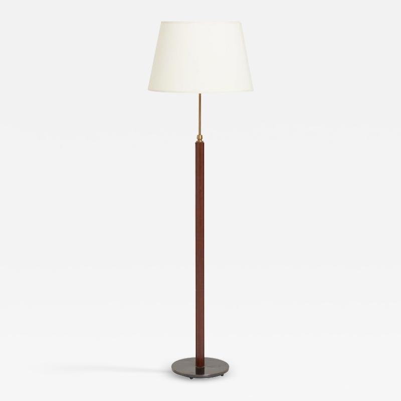  Falkenbergs Belysning Mid Century Faux Brown Leather and Brass Floor Lamp by Falkenbergs Belysning