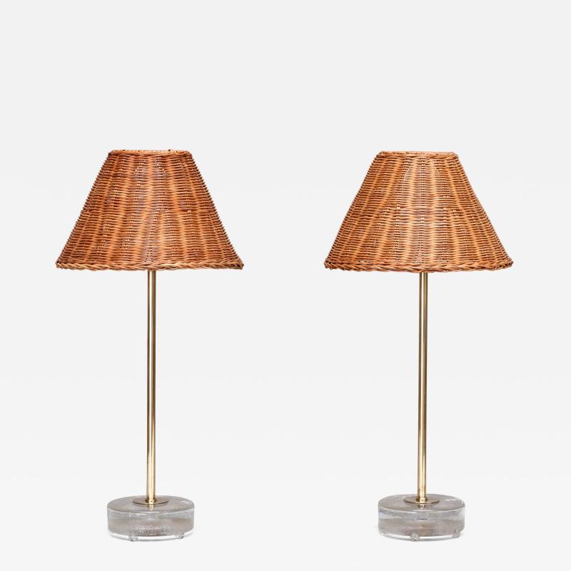  Falkenbergs Belysning Pair of Falkenbergs Belysning Table Lamps in Brass Glass and Rattan 1960s