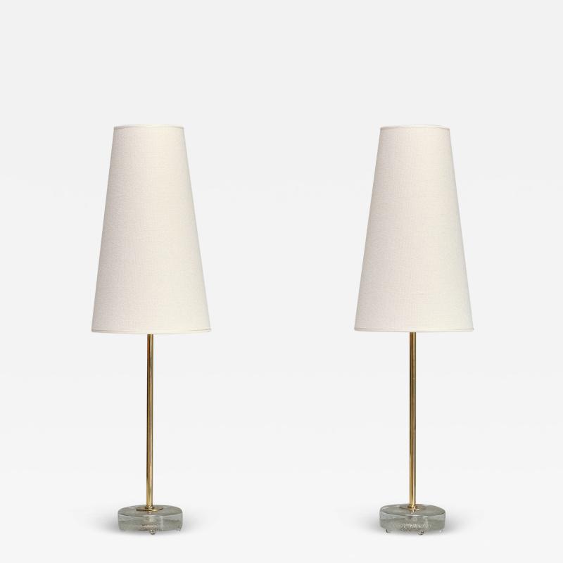  Falkenbergs Belysning Pair of Falkenbergs Belysning Table Lamps in Brass and Glass Sweden 1960s