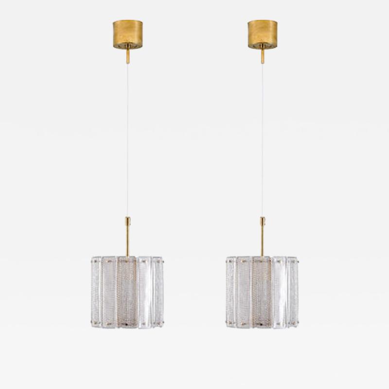  Falkenbergs Belysning Pair of Glass and Brass Pendants by Falkenbergs Belysning Sweden 1960s