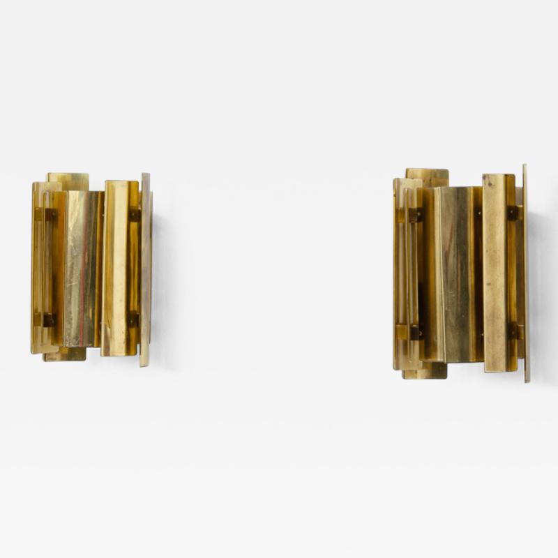  Falkenbergs Belysning Pair of Scandinavian wall lights in curved brass