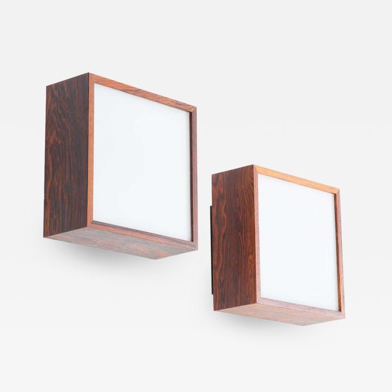  Falkenbergs Belysning Pair of Wall Lamps Sconces in Rosewood and Glass by Falkenbergs Sweden