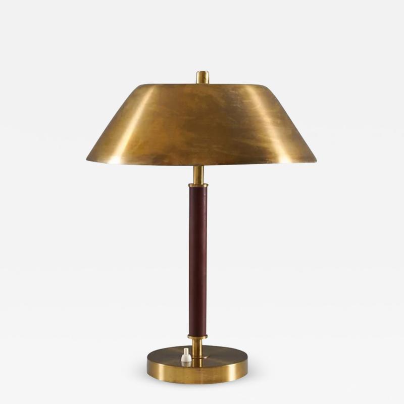  Falkenbergs Belysning Scandinavian Midcentury Table Lamp in Brass and Leather by Falkenbergs