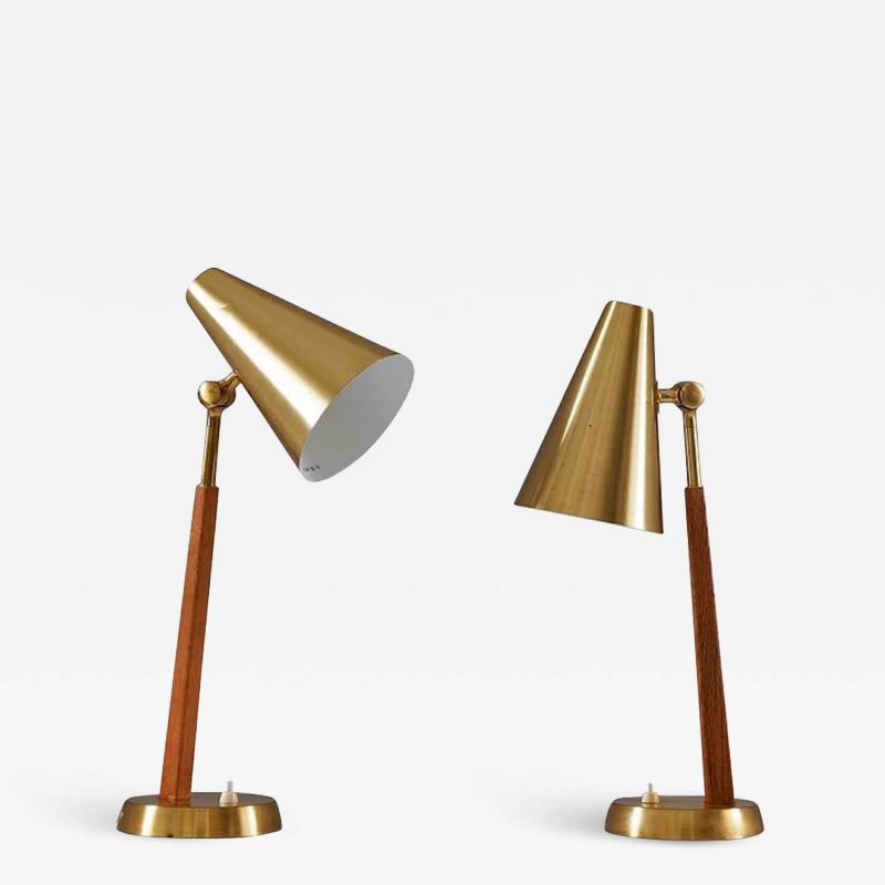  Falkenbergs Belysning Scandinavian Midcentury Table Lamps in Brass and Oak by Falkenbergs and Leather