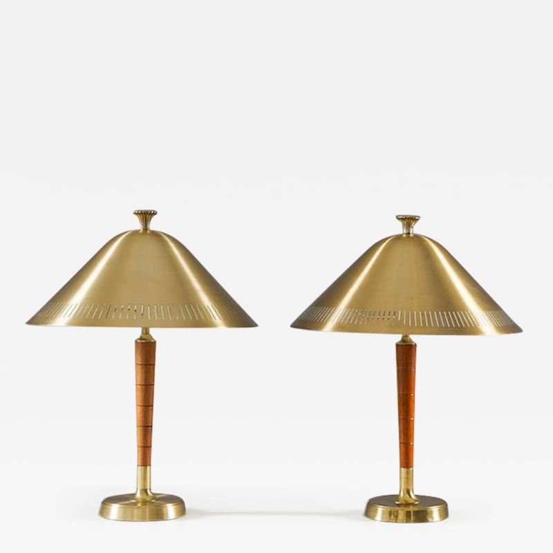  Falkenbergs Belysning Scandinavian Midcentury Table Lamps in Brass and Teak by Falkenbergs