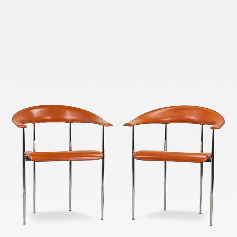  Fasem Pair of Vintage Cognac Leather P40 Chairs by Vegni Gualtierotti for Fasem