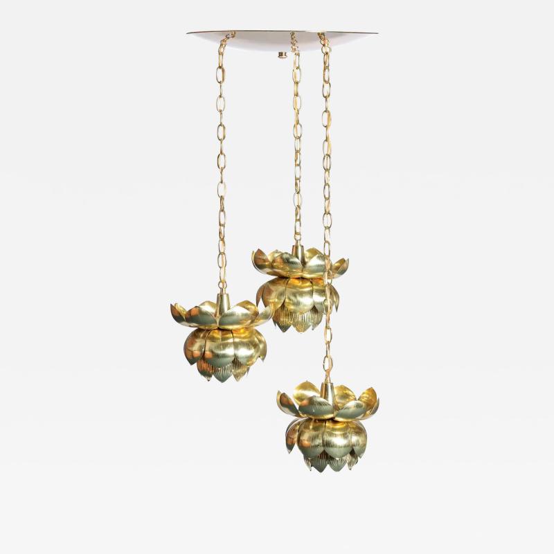  Feldman Lighting Co Feldman Triple Lotus Light Fixture Chandelier circa 1960