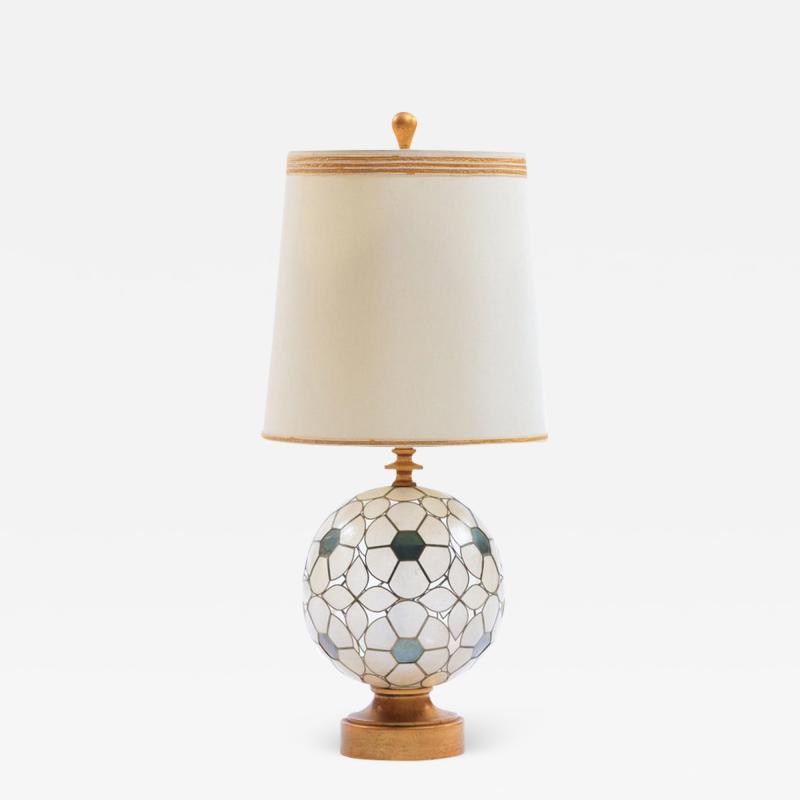  Feldman Lighting Co Feldman White Capiz Shell and Brass Table Lamp circa 1960