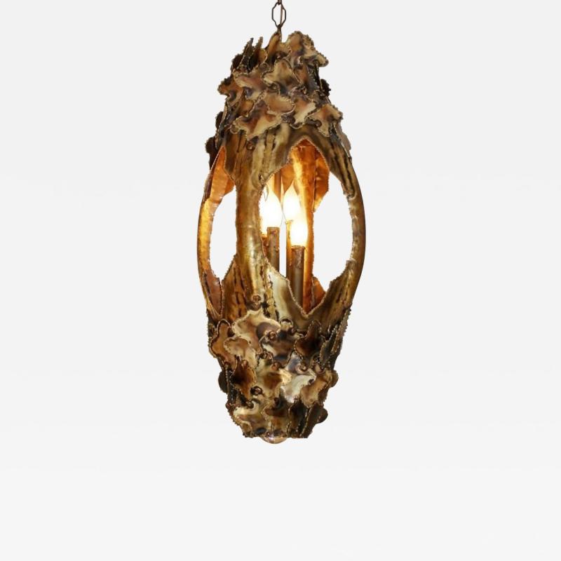  Feldman Lighting Co Mid Century Modern Brutalist Pendant Chandelier by Tom Greene for Feldman Brass