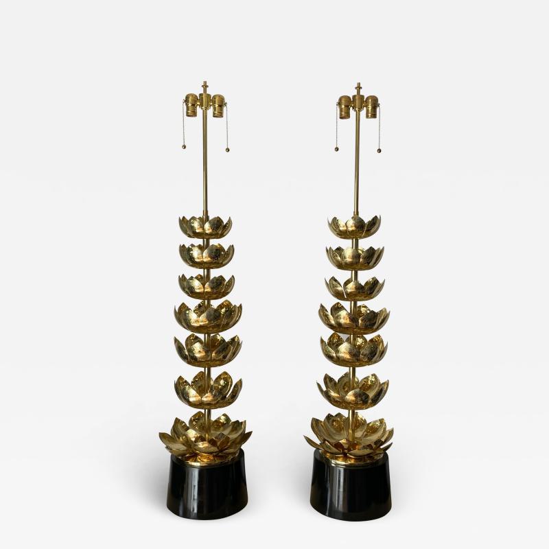  Feldman Lighting Co Pair of Brass Lotus Lamps