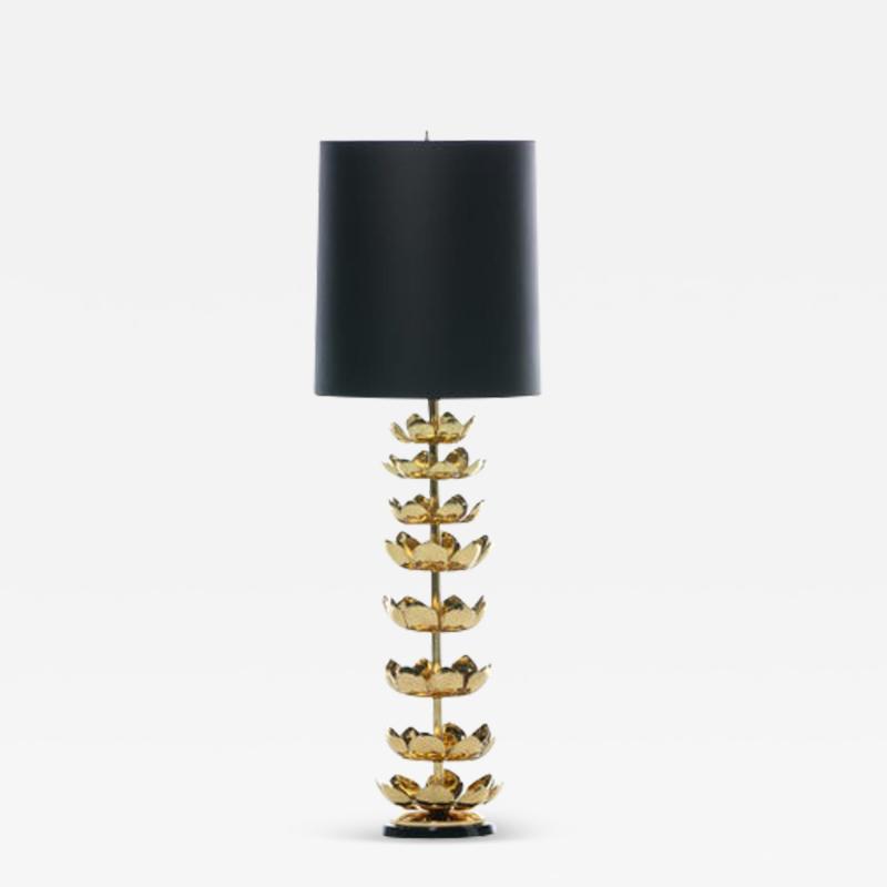  Feldman Lighting Co Tall Brass Feldman Lighting Lamp with Lotus Flower Layered Detail c 1955