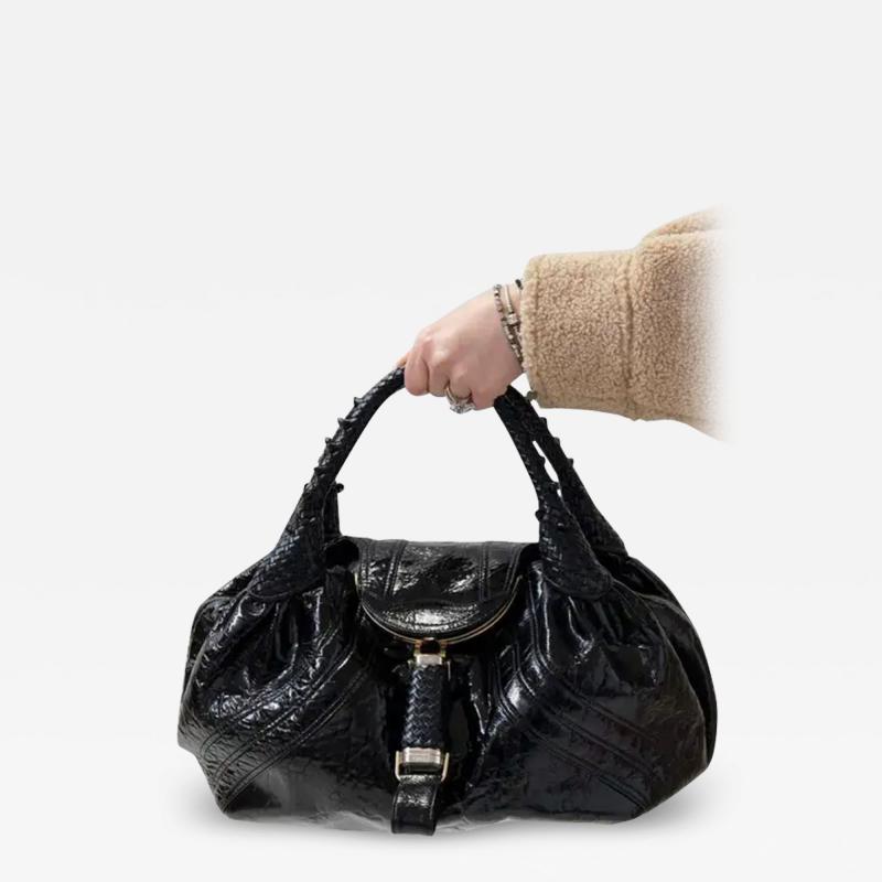  Fendi FENDI Black Shiny Leather Bag