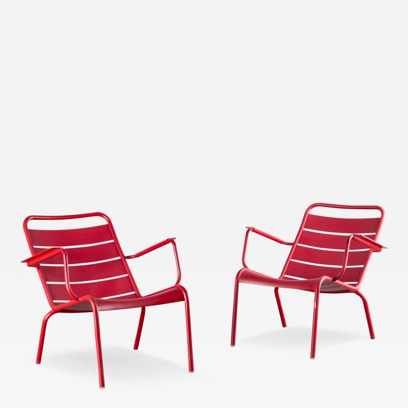  Fermob Luxembourg Outdoor Low Lounge Chairs in Poppy Red by Fermob Pair