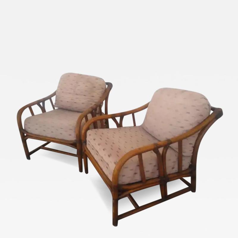  Ficks Reed Rare Pair of Ficks Reed Bamboo Boho Chic Lounge Chairs sofa ottoman 