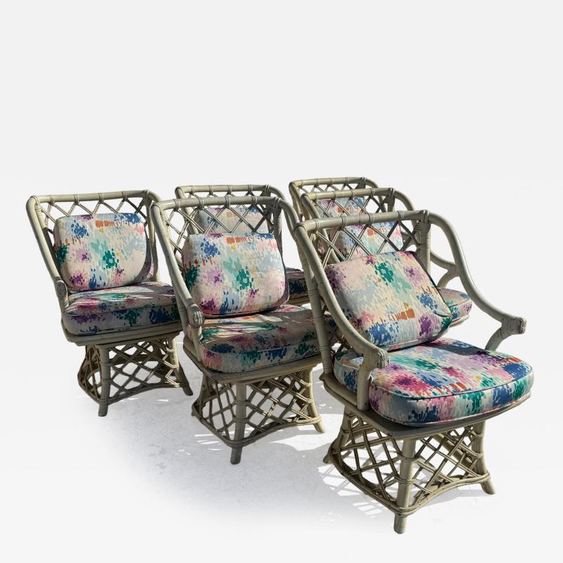 Ficks Reed Set of 6 Ficks Reed Boho Chic Bamboo Swivel Dining Chairs