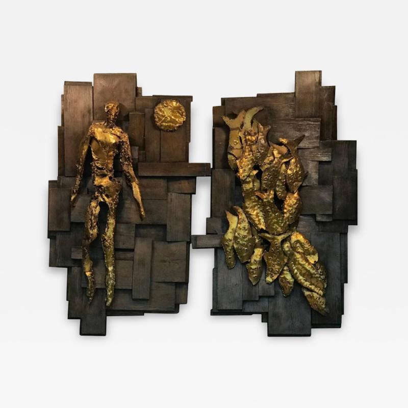  Finesse Originals Large Pair of Signed Brutalist Resin Wall Sculptures