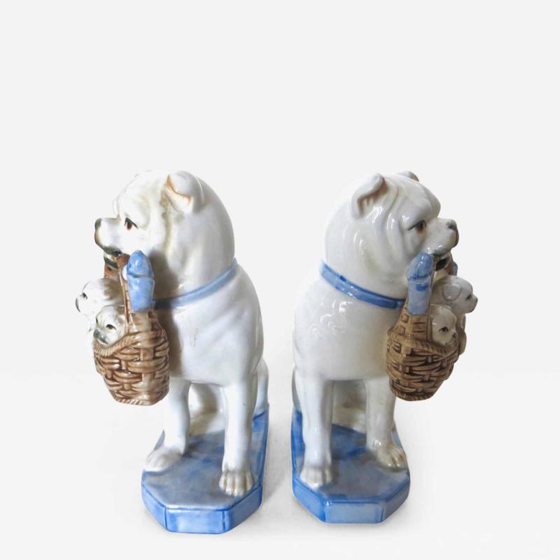  Fitz Floyd Pair Porcelain Bulldogs with Puppies by Fitz and Floyd Co American