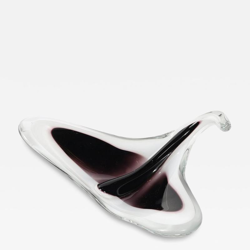  Flygsfors Coquill Mid Century Amethyst White Organic Glass Bowl signed Flygsfors and Coquile