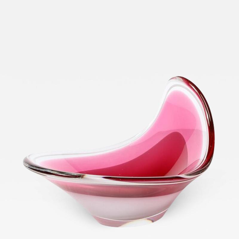  Flygsfors Coquill Mid Century Swedish Art Glass Centerpiece Ruby White Bowl by Flygsfors Coquill