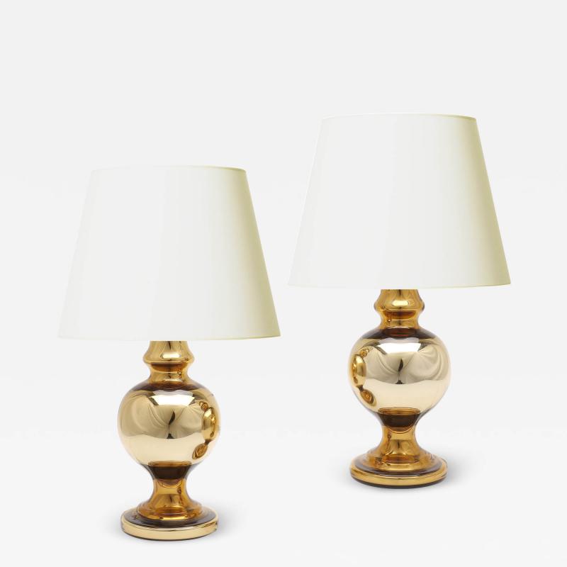  Flygsfors Pair of Gold Mirrored Glass Lamps by Flygsfors