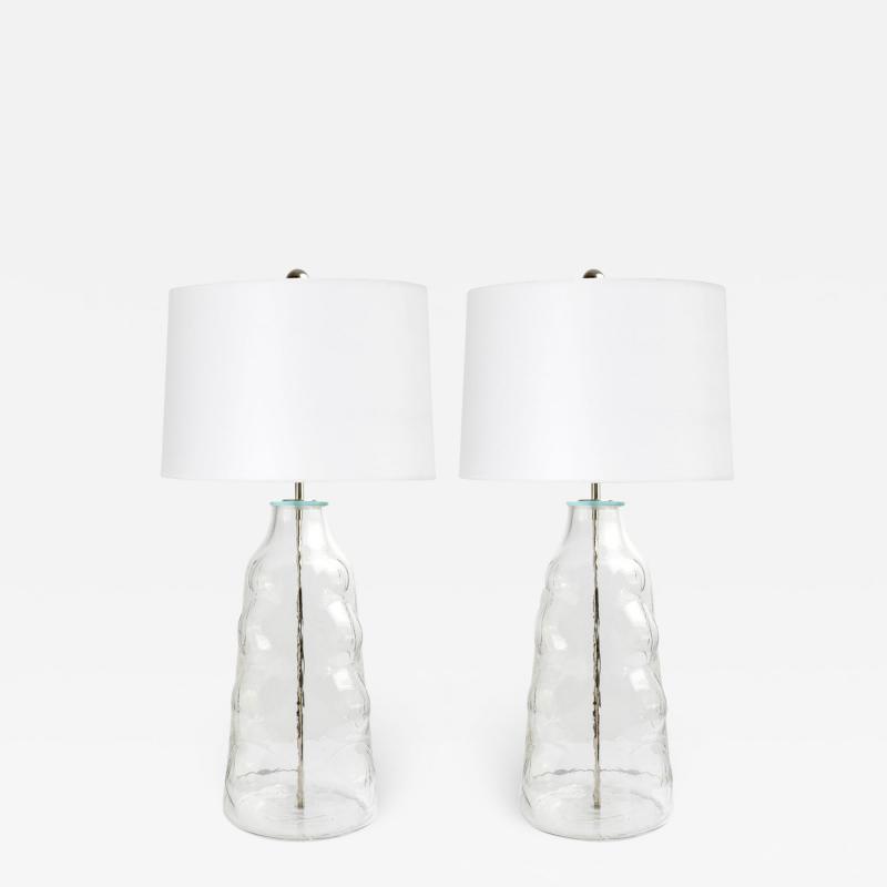  Flygsfors Pair of Large Clear Glass Lamps by Flygsfors Sweden