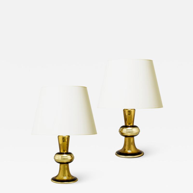  Flygsfors Stunning pair of Mod style table lamps in mirrored gold glass by Flygsfors