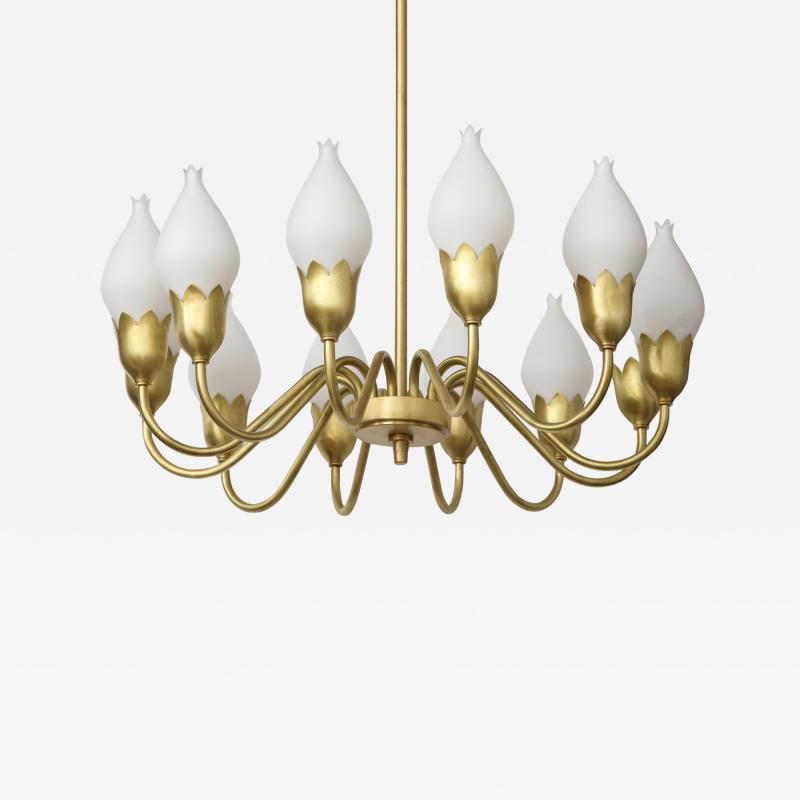  Fog M rup Danish Modern Brass White Tulip Globe Chandelier