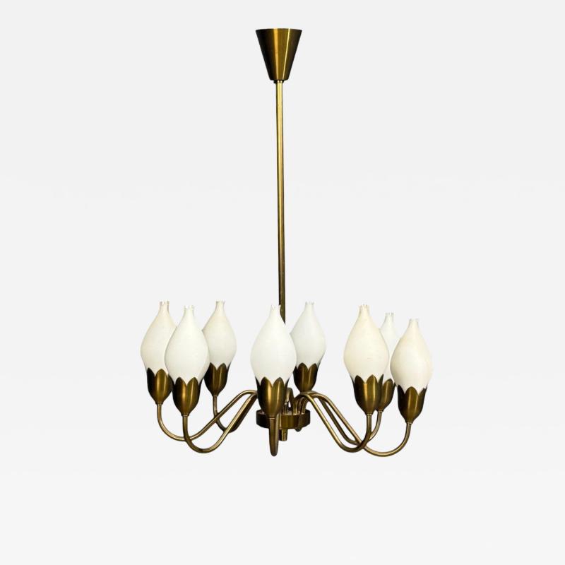  Fog M rup Fog M rup Tulip Chandelier Opal Glass Brass Denmark 1950s